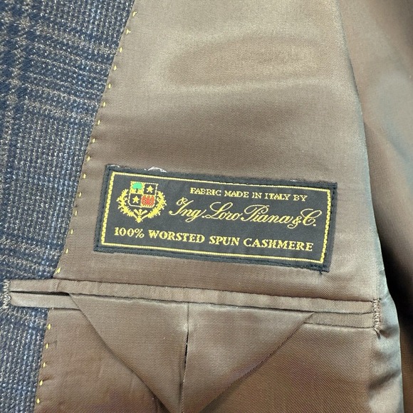 Hart Schaffner Marx Loro Piana Blazer Men's 46L Brown Tartan Plaid 100% Cashmere - Picture 10 of 12